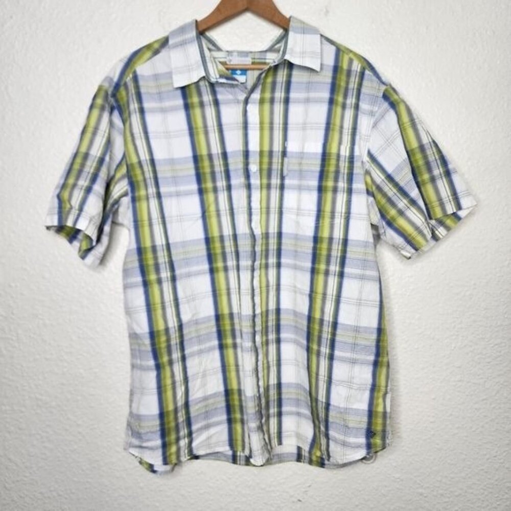 Columbia Wapinita Plaid Short Sleeve Shirt Green Blue Men's Size XXL